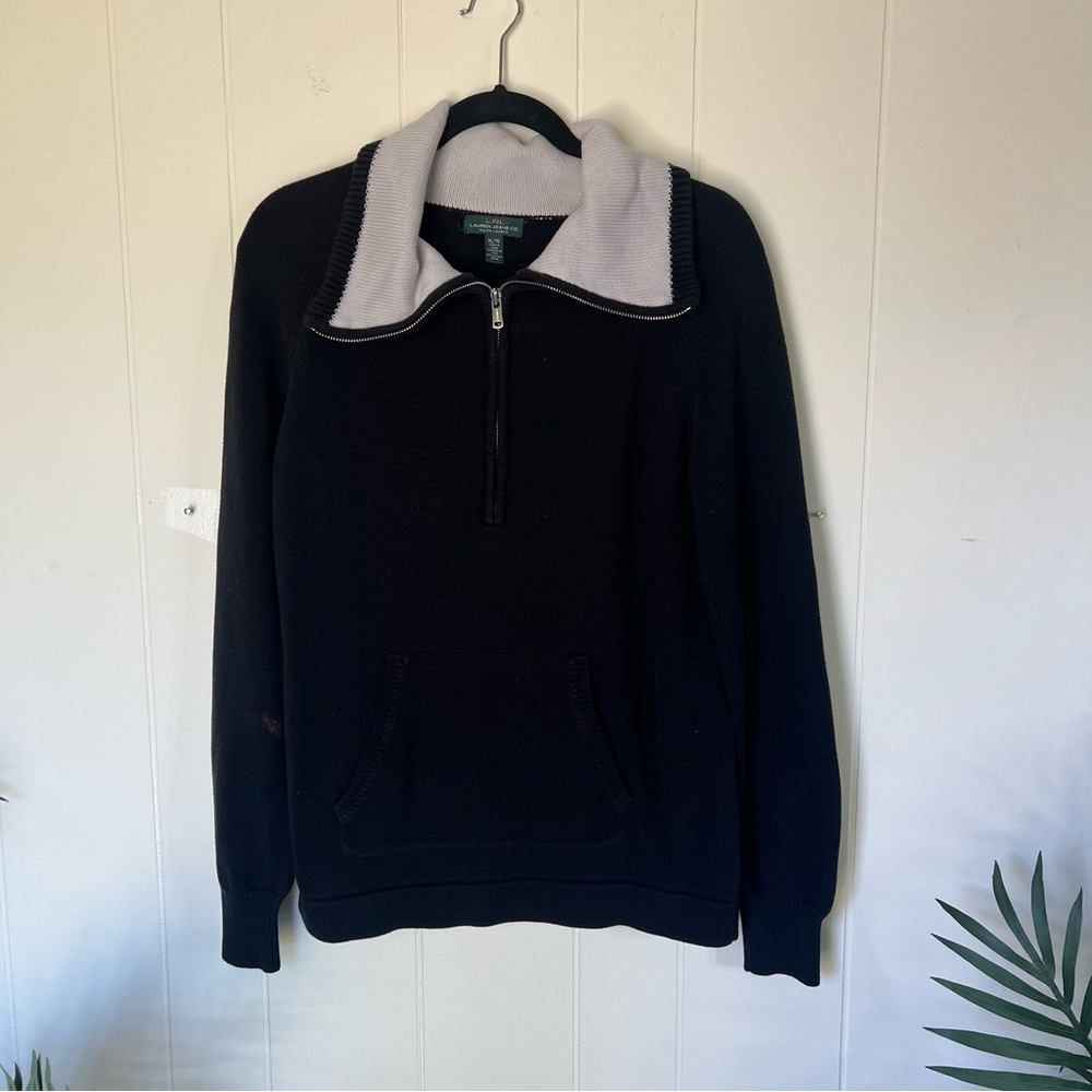 Ralph Lauren Black Zip-Up Sweater with White Collar